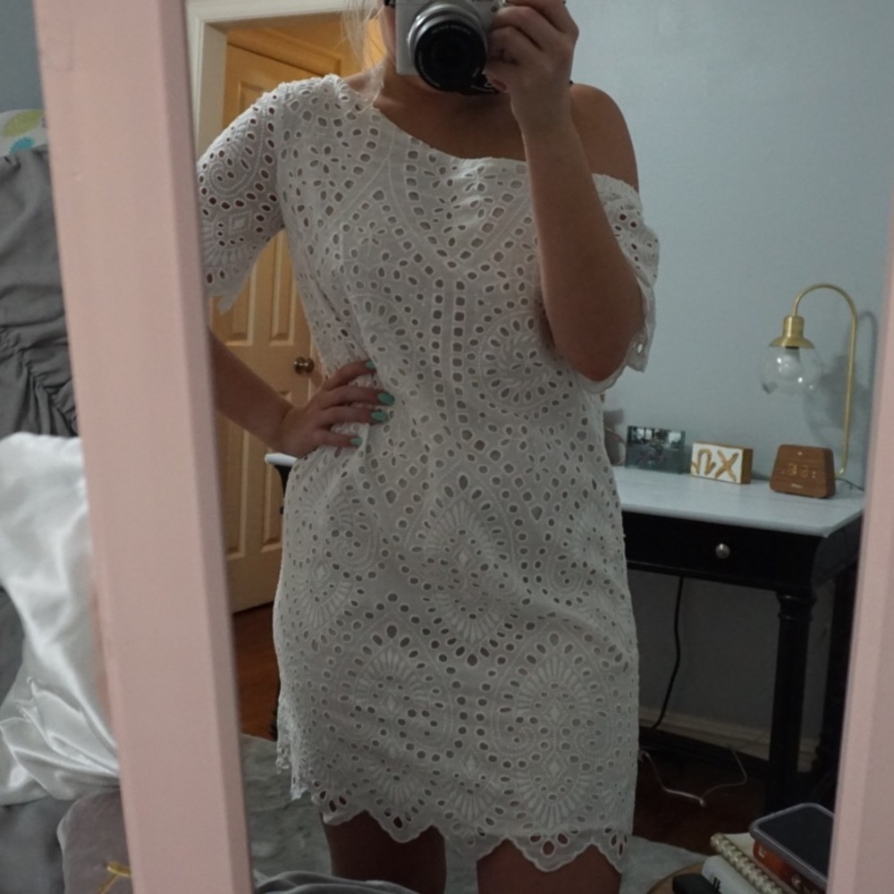 Pretty white one shoulder ornate dress
